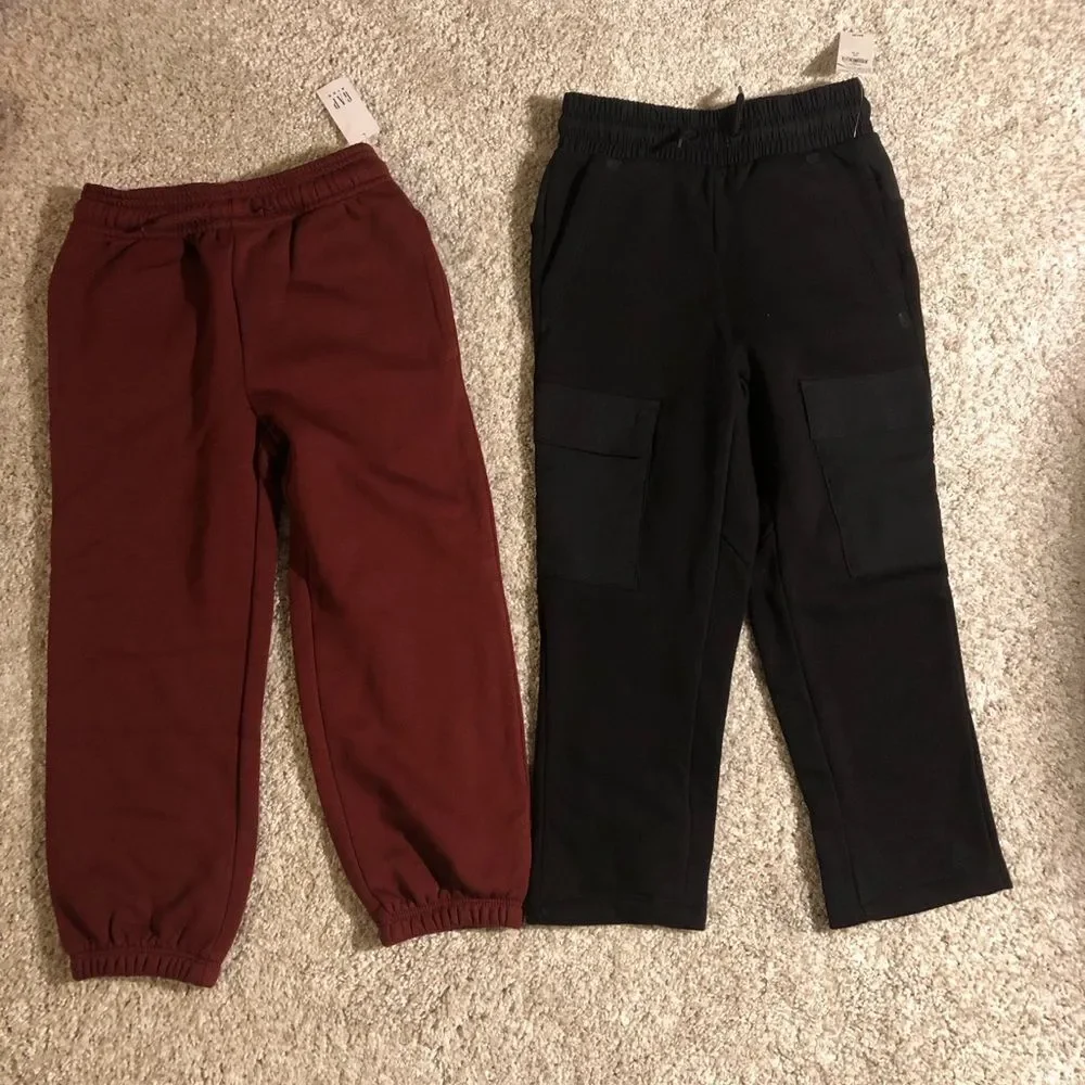 New set of 2 Gap Kids Maroon and Black Jogger Pants boy size XS 4-5 NWT